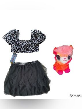 6/7 Girls Leopard Print Bikini Swim Top Swim Skirt Cover Up And plush